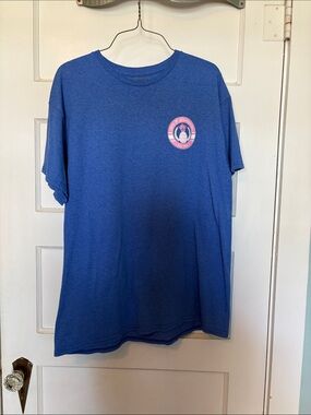 Love & Pineapples “Camp More Worry Less” Blue Graphic Tee Size L